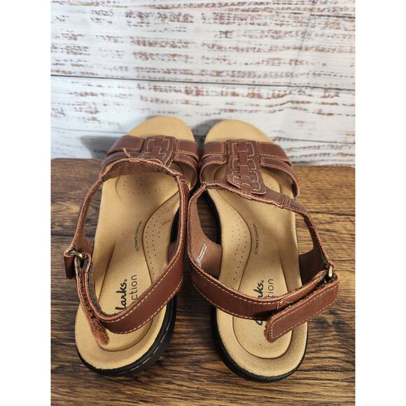 Clarks Laurieann Kay Women's T-strap brown leather sandals size 8W EUC - Picture 4 of 5